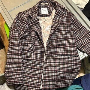 Abercrombie & Fitch Plaid Blazer - Black, White, Brown